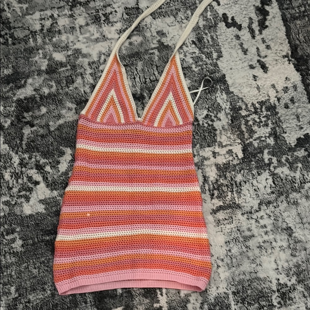 Striped Crochet Halter Top